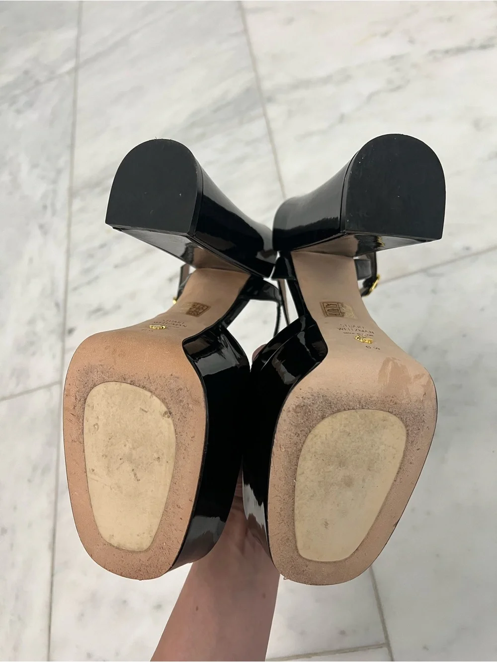 Stuart Weitzman Skyhigh Black Patent Leather Platforms size 6.5
